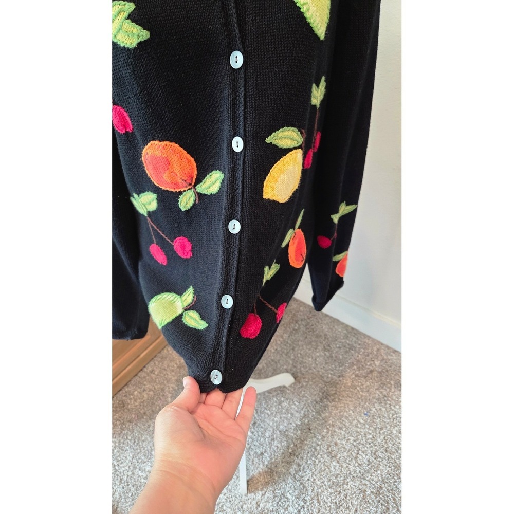Coldwater Creek Fruit Embroidered Cardigan Relaxed Fit Black Cottagecore Large - Picture 6 of 13